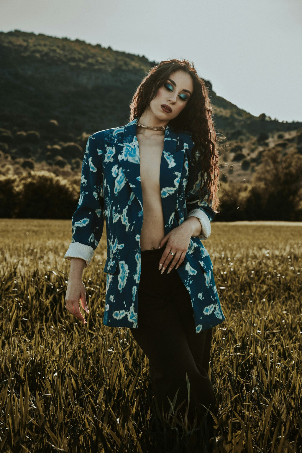 Blue print jacket — editorial photograph 1