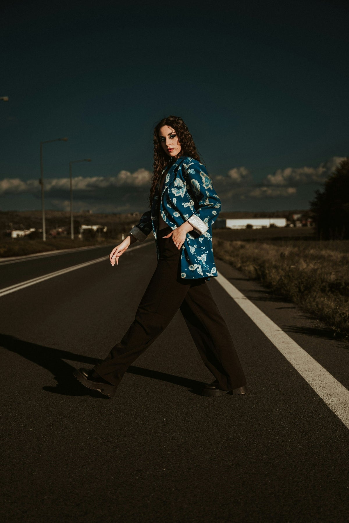 Blue print jacket — editorial photograph 3