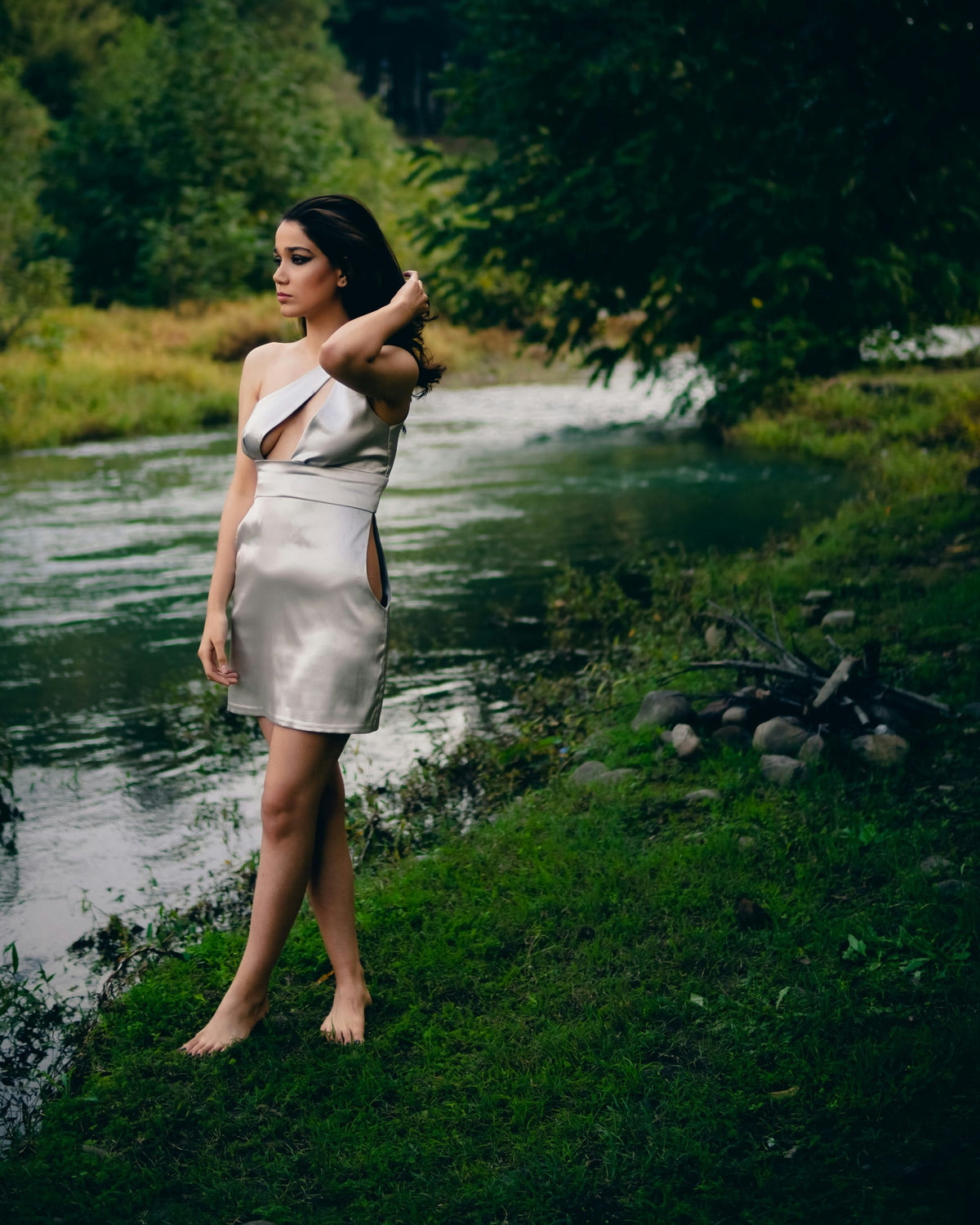 Silver asymmetric mini — editorial photograph 1