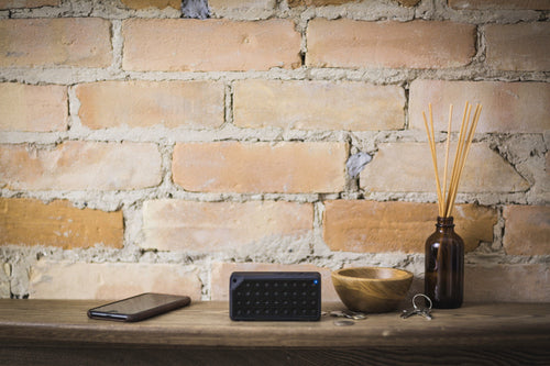 Black Rectangular Speaker — Photographic Demo — photograph 1. Photo: Matthew Henry; https://www.shopify.com/stock-photos/photos/trendy-bluetooth-speaker. Photographic demo.