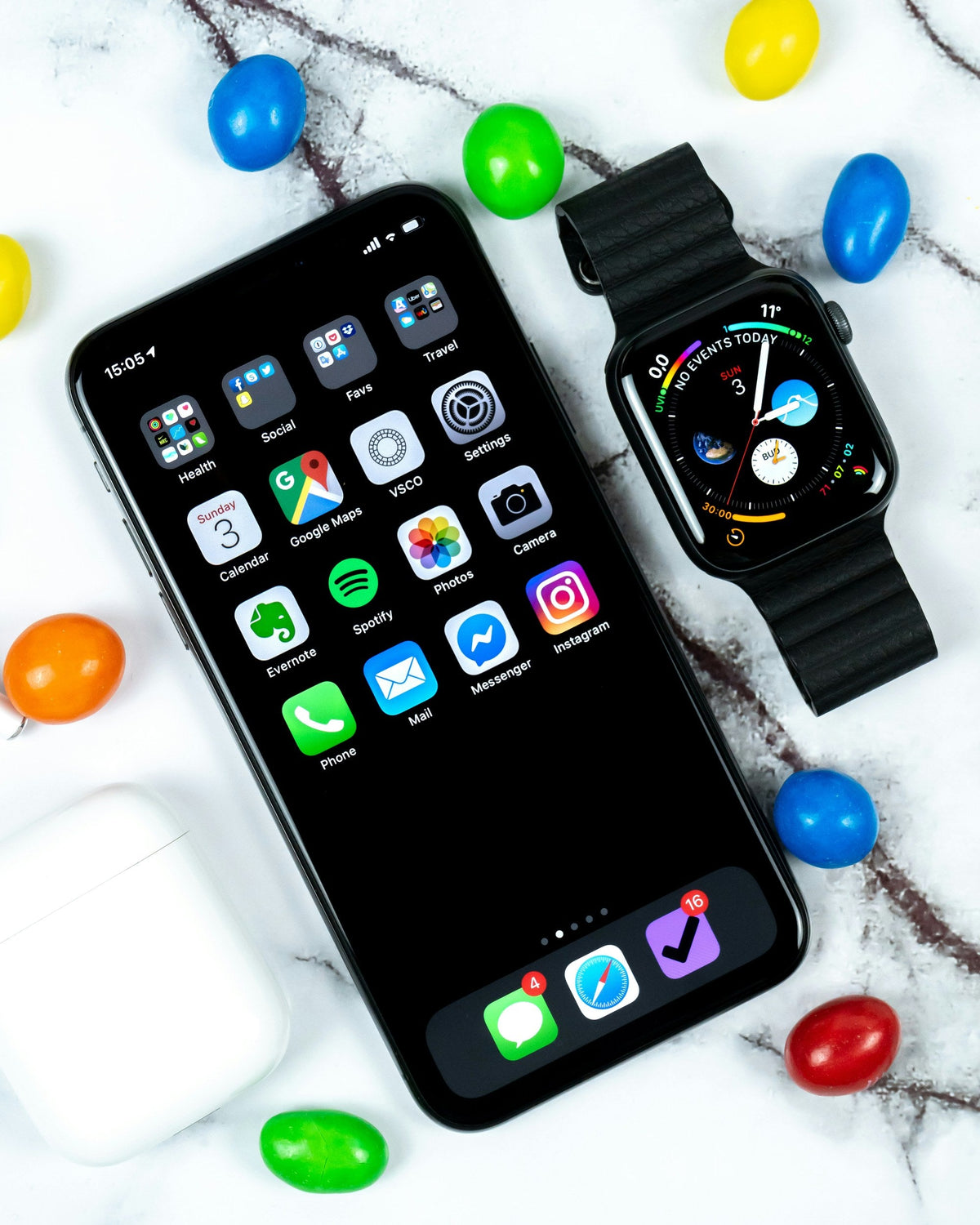Black Ribbed-Band Watch — Photographic Demo — photograph 2. Photo: Daniel Korpai; https://unsplash.com/photos/apple-watch-beside-iphone-tE_kGhscUTU. Photographic demo.