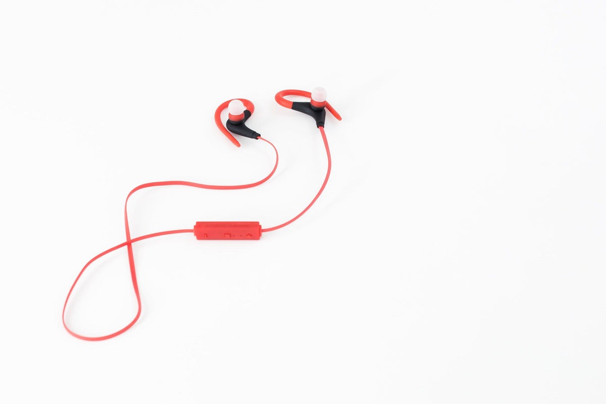 Red Sport Earbuds — Photographic Demo — photograph 1. Photo: Matthew Henry; https://www.shopify.com/stock-photos/photos/iphone-7-headphones. Photographic demo.