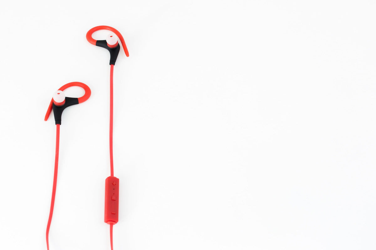 Red Sport Earbuds — Photographic Demo — photograph 3. Photo: Matthew Henry; https://www.shopify.com/stock-photos/photos/sport-earbuds. Photographic demo.