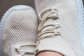 Everyday Knit in Oat — close-up of the oat-coloured sock-like knit upper and laces