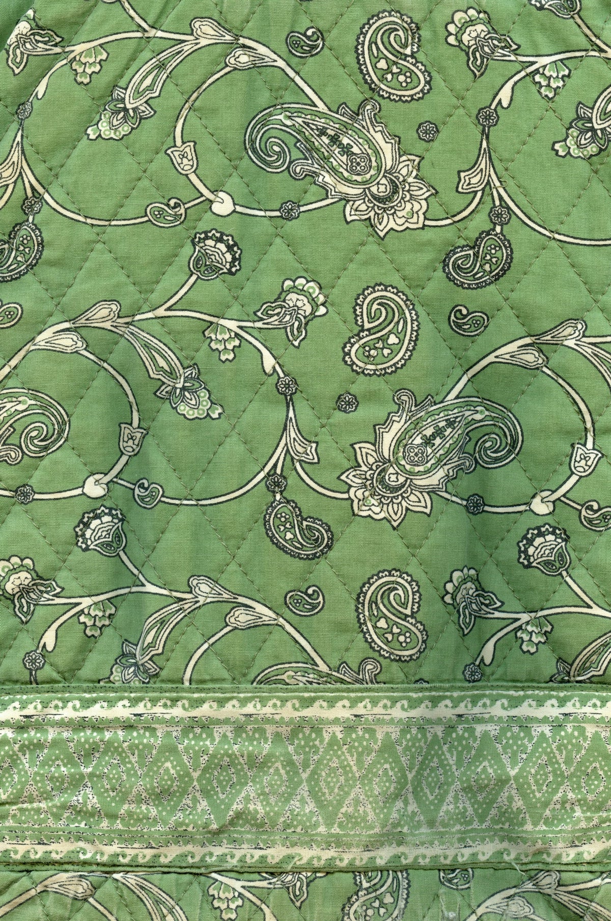 Close-up of green quilted fabric texture