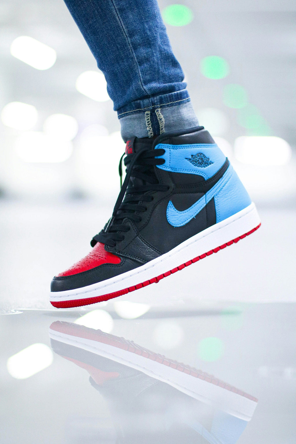 Blue Black High Top — Photographic Demo — photograph 3. Photo: Ryan Plomp; https://unsplash.com/photos/person-wearing-black-blue-and-white-nike-air-jordan-1-shoes-Kkc4gMVpiug. Photographic demo.