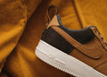 Brown Low Top — Photographic Demo — photograph 1. Photo: Maksim Larin; https://unsplash.com/photos/close-up-photography-of-brown-and-white-nike-air-force-1-low-LtB12xWnkpw. Photographic demo.