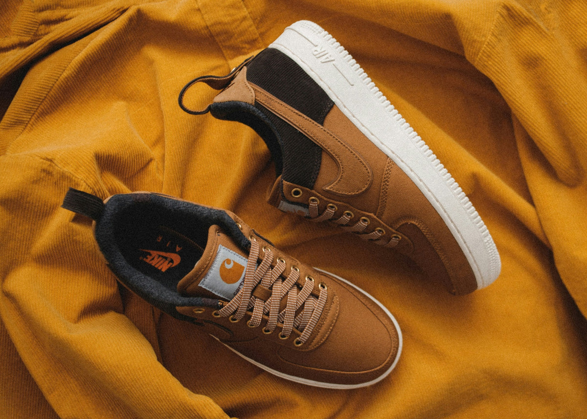 Brown Low Top — Photographic Demo — photograph 2. Photo: Maksim Larin; https://unsplash.com/photos/pair-of-carhartt-x-nike-air-force-1-shoes-1vy2QcZd5FU. Photographic demo.